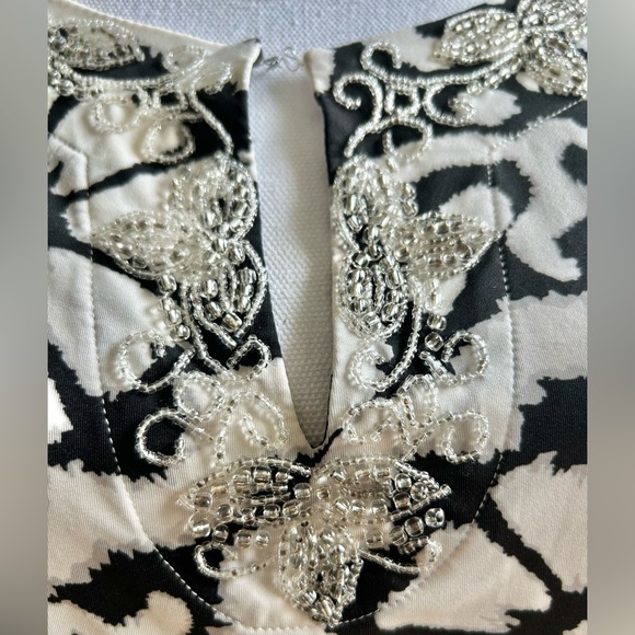 INC International Concepts Black and White Tunic with Beaded Trim - Picture 3 of 12